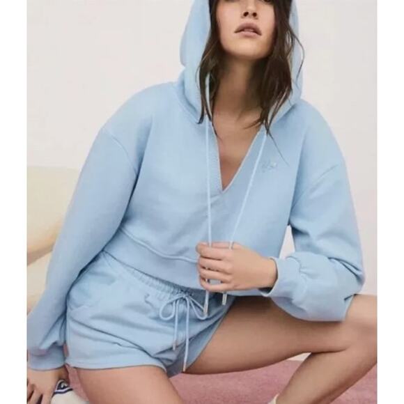 For Love and Lemons Light Blue Harper Cropped Hoodie Sweatshirt Med - Picture 1 of 9